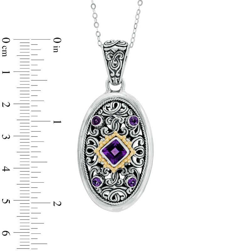 6.0mm Square Amethyst Pendant in Sterling Silver and 14K Gold