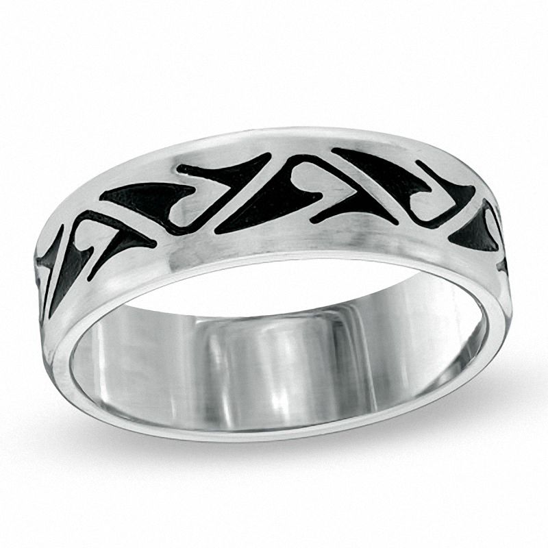 Triton Men's 7.0mm Comfort Fit Stainless Steel Tribal Wedding Band - Size 10