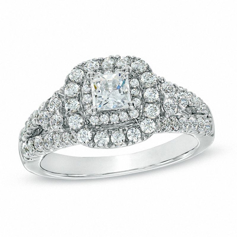 Main Image 1 of Celebration 102® 1-1/2 CT. T.W. Princess-Cut Diamond Engagement Ring in 18K White Gold (I/SI2)