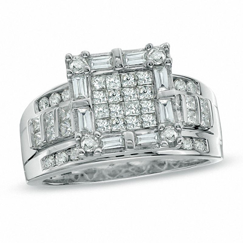 1-1/4 CT. T.W. Diamond Square Frame Engagement Ring in 14K White Gold