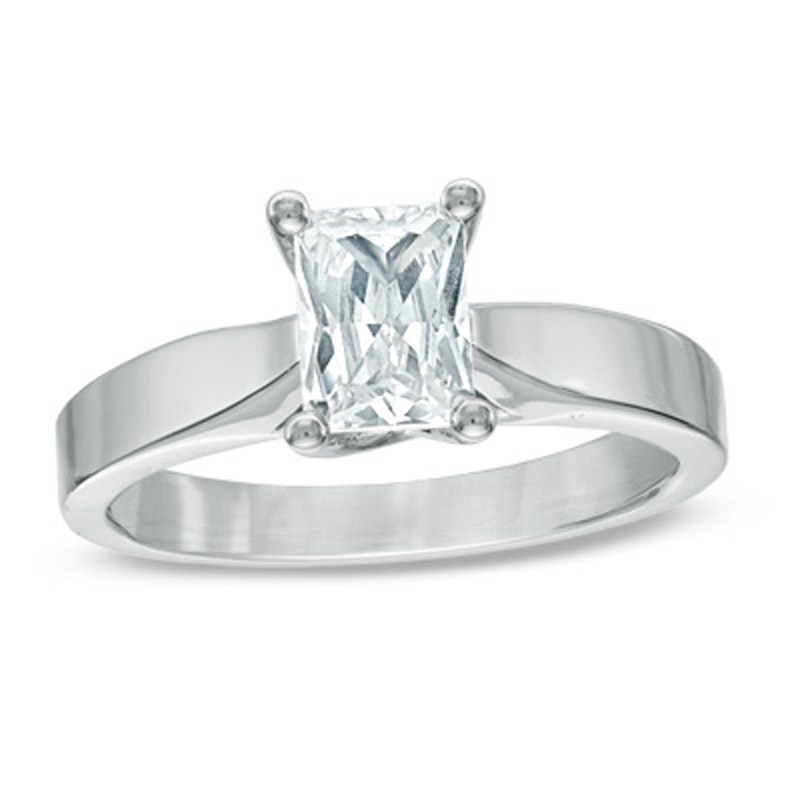 Main Image 1 of Celebration Ideal 1 CT. Emerald-Cut Certified Diamond Solitaire Engagement Ring in 14K White Gold (J/I1)