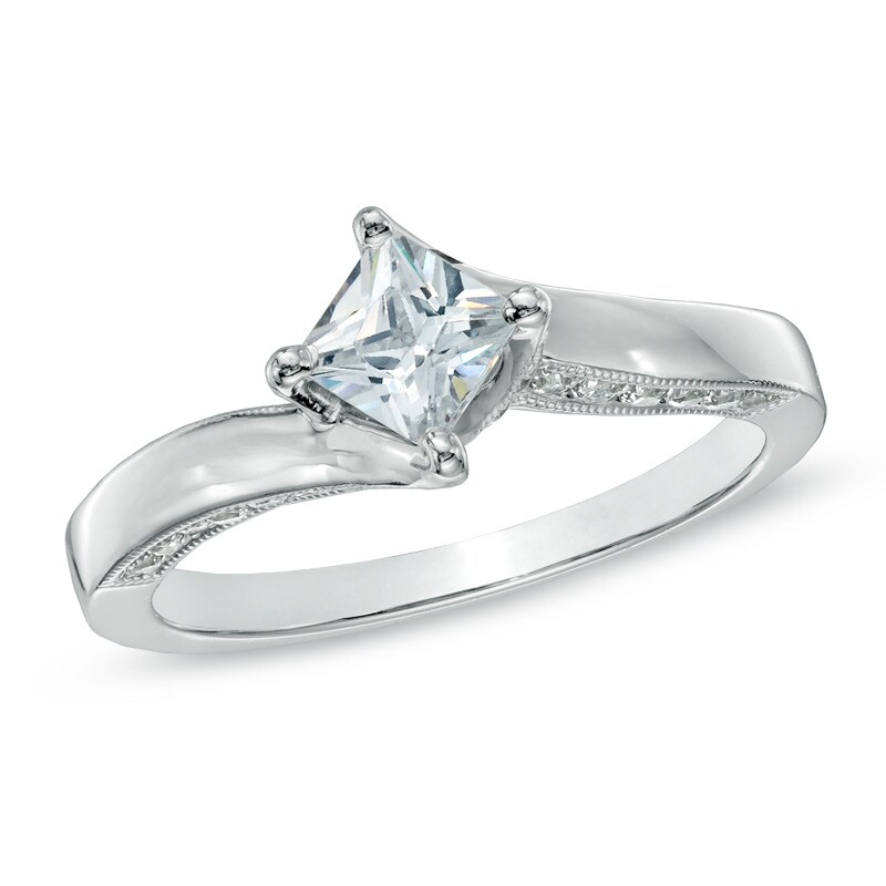 Main Image 1 of 3/4 CT. T.W. Princess-Cut Diamond Bypass Engagement Ring in 14K White Gold (J/I2)
