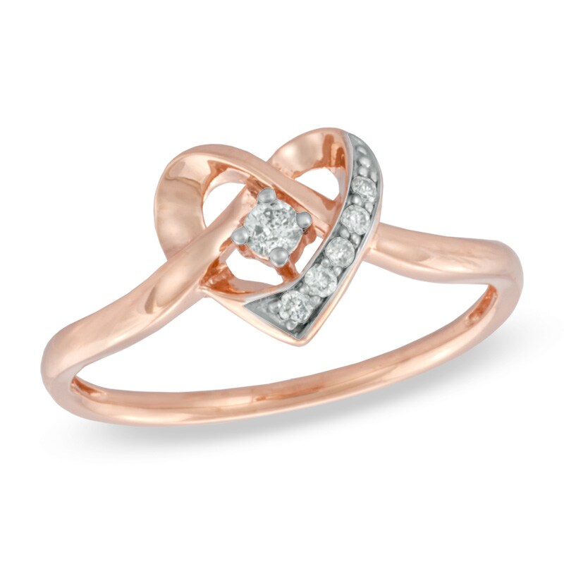 Main Image 1 of 1/10 CT. T.W. Diamond Heart-Shaped Knot Ring in 10K Rose Gold
