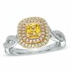 Thumbnail Image 0 of 1 CT. T.W. Certified Cushion-Cut Yellow and White Diamond Engagement Ring in 14K Two-Tone Gold (P/I1)