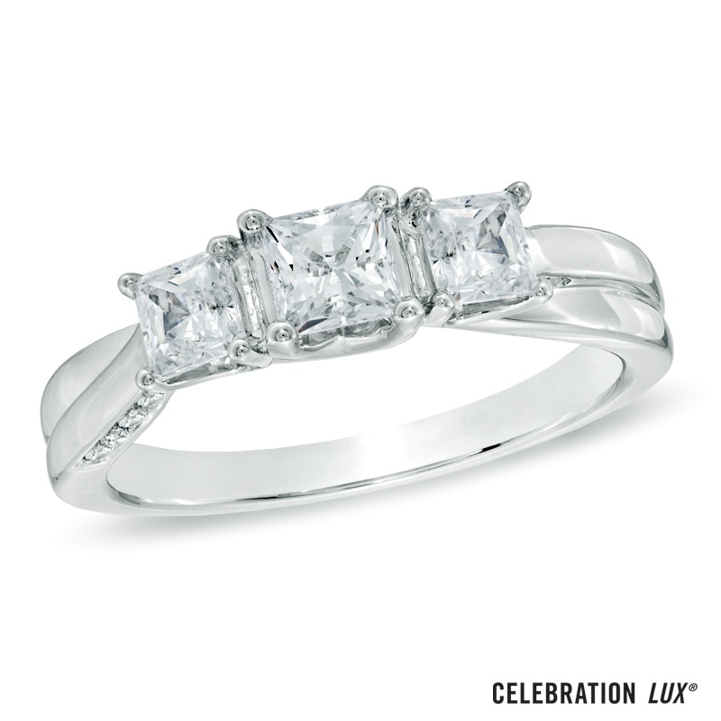 Main Image 1 of Celebration 102® 1 CT. T.W. Princess-Cut Diamond Three Stone Ring in 18K White Gold (I/SI2)