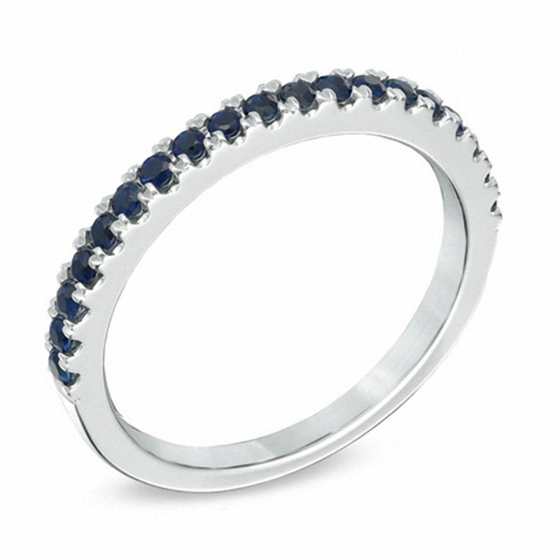 Main Image 2 of Vera Wang Love Collection Blue Sapphire Wedding Band in 14K White Gold
