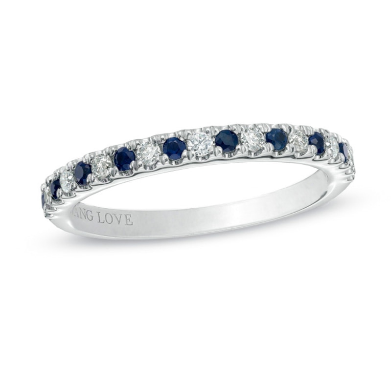 Main Image 1 of Vera Wang Love Collection 1/8 CT. T.W. Diamond and Blue Sapphire Band in 14K White Gold