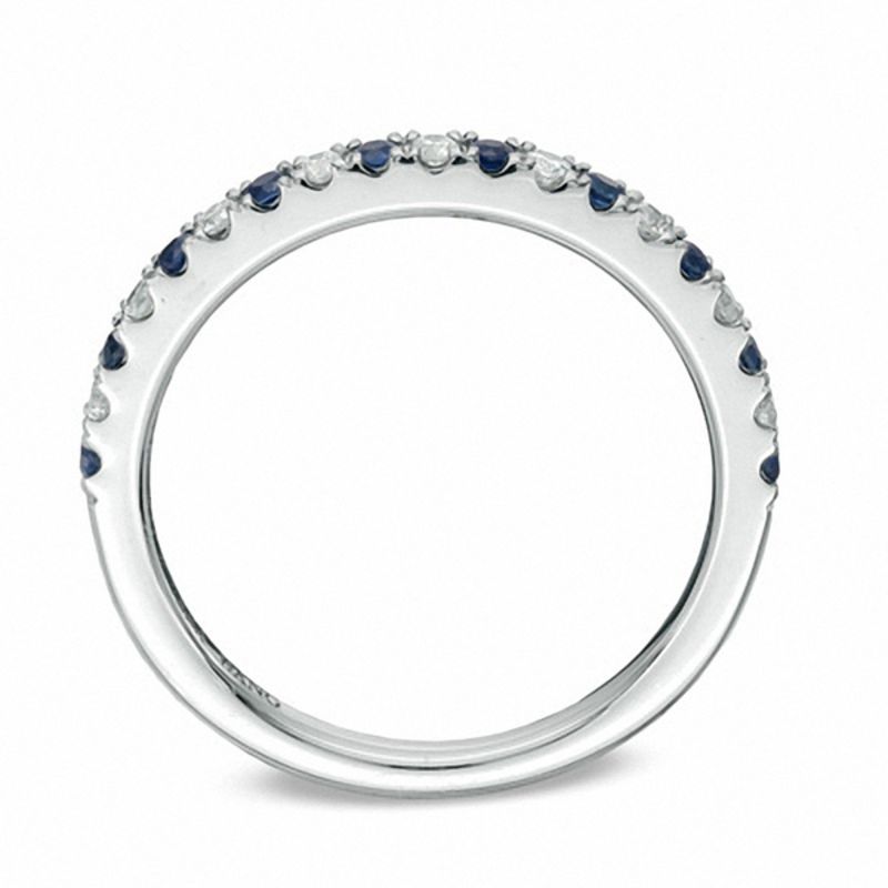 Main Image 3 of Vera Wang Love Collection 1/8 CT. T.W. Diamond and Blue Sapphire Band in 14K White Gold
