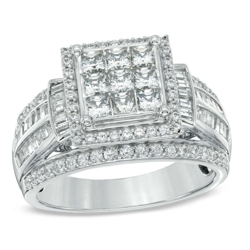 1-1/4 CT. T.W. Princess-Cut Composite Diamond Frame Ring in 10K White Gold