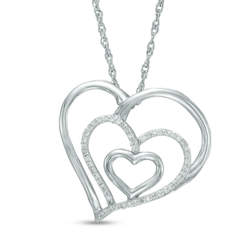 Main Image 1 of 1/10 CT. T.W. Diamond Triple Heart Pendant in Sterling Silver