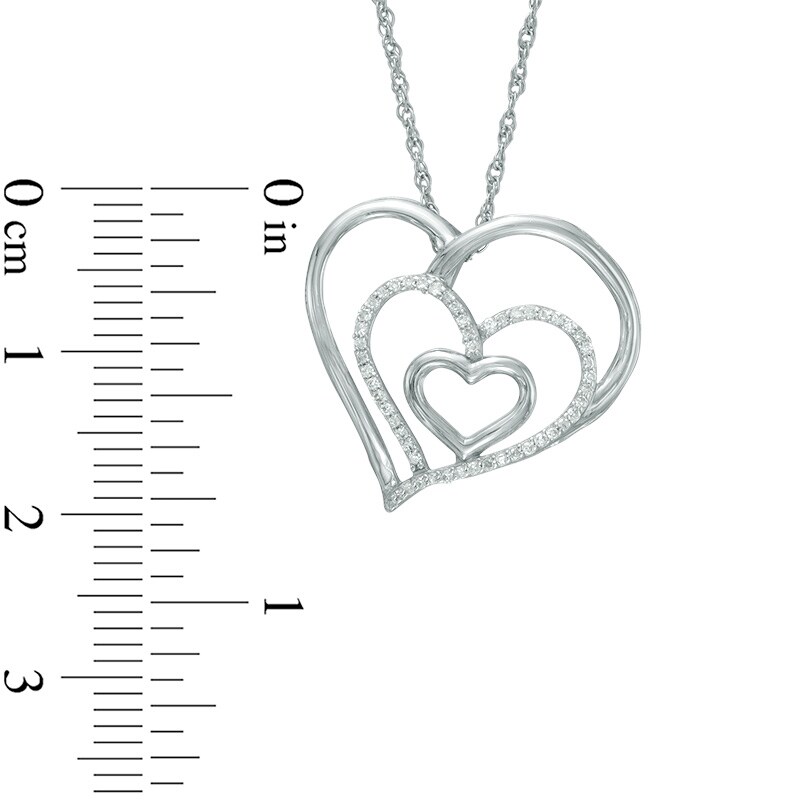 Main Image 2 of 1/10 CT. T.W. Diamond Triple Heart Pendant in Sterling Silver