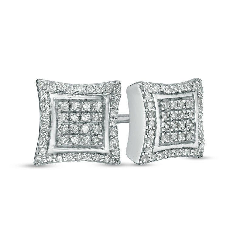 1/4 CT. T.W. Composite Diamond Concave Square Frame Stud Earrings in Sterling Silver