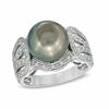 Thumbnail Image 0 of 10.0 - 11.0mm Cultured Tahitian Pearl and 1/5 CT. T.W. Diamond Ring in 14K White Gold