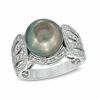 Thumbnail Image 1 of 10.0-11.0mm Tahitian Cultured Pearl and 1/5 CT. T.W. Diamond Ring in 14K White Gold