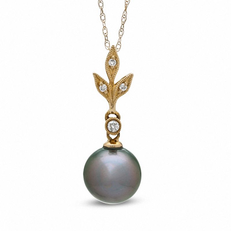 Main Image 1 of 9.0-10.0mm Tahitian Cultured Pearl and Diamond Accent Pendant in 14K Gold