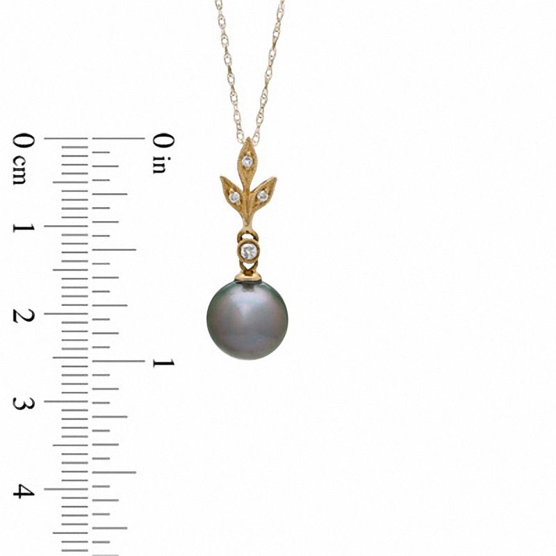 Main Image 2 of 9.0-10.0mm Tahitian Cultured Pearl and Diamond Accent Pendant in 14K Gold