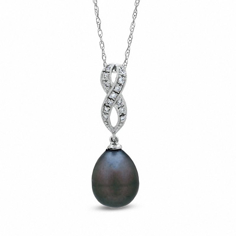 Main Image 1 of 8.0-9.0mm Tahitian Cultured Pearl and Diamond Accent Pendant in 14K White Gold