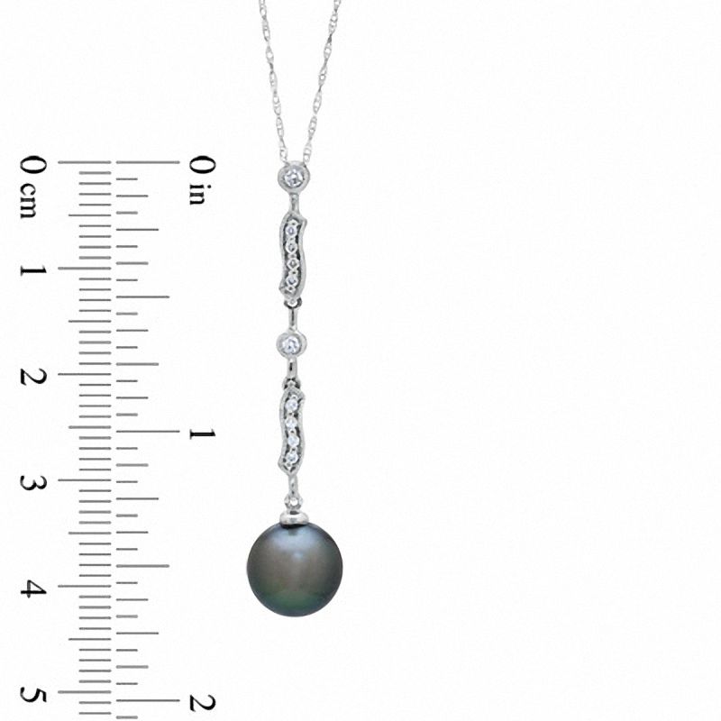 9.0 - 10.0mm Cultured Tahitian Pearl and 1/10 CT. T.W. Diamond Pendant in 14K White Gold