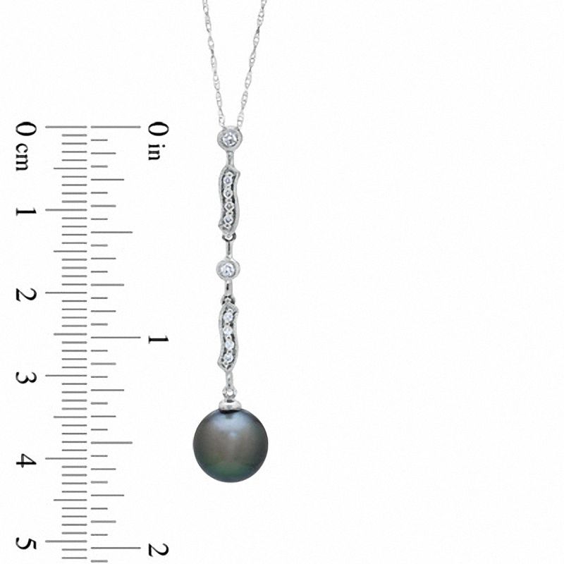 Main Image 2 of 9.0-10.0mm Tahitian Cultured Pearl and 1/10 CT. T.W. Diamond Pendant in 14K White Gold