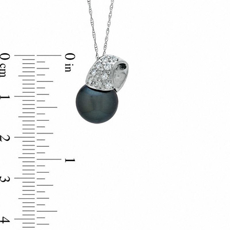 Main Image 2 of 10.0-11.0mm Tahitian Cultured Pearl and 1/6 CT. T.W. Diamond  Pendant in 14K White Gold