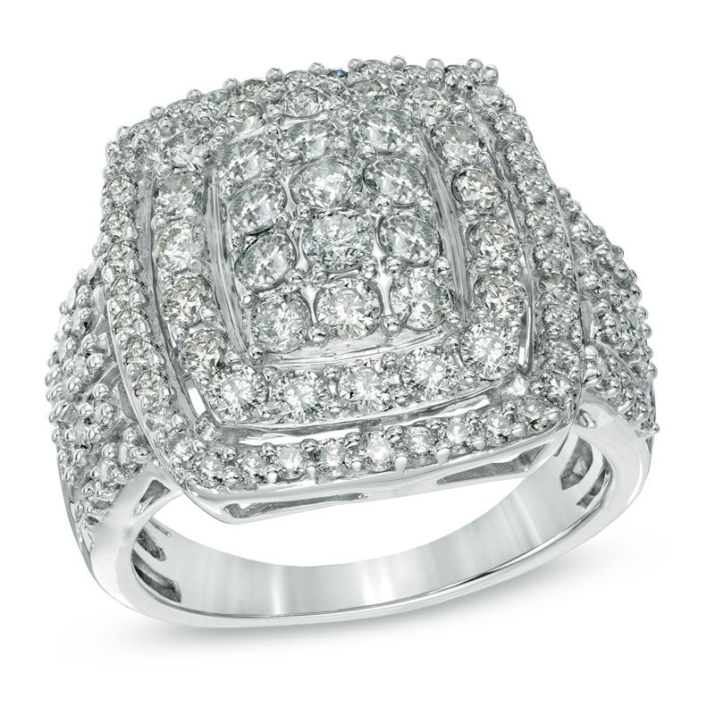 2 CT. T.W. Diamond Cluster Double Frame Ring in 10K White Gold