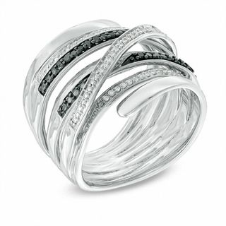 1/4 CT. T.W. Enhanced Black and White Diamond Crossover Ring