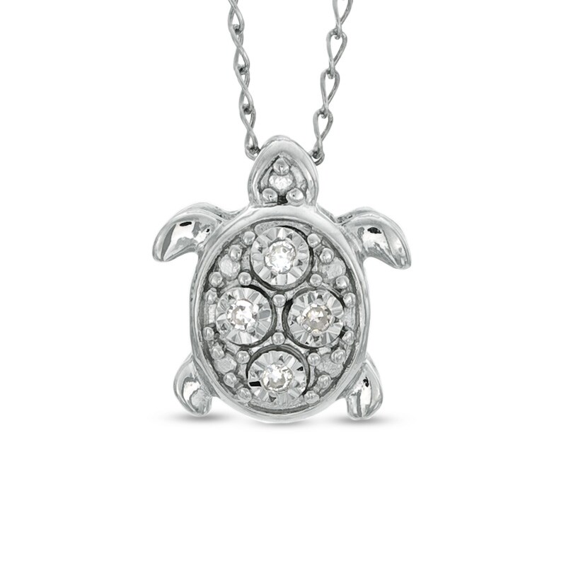 TEENYTINY® Diamond Accent Turtle Pendant in Sterling Silver - 17"