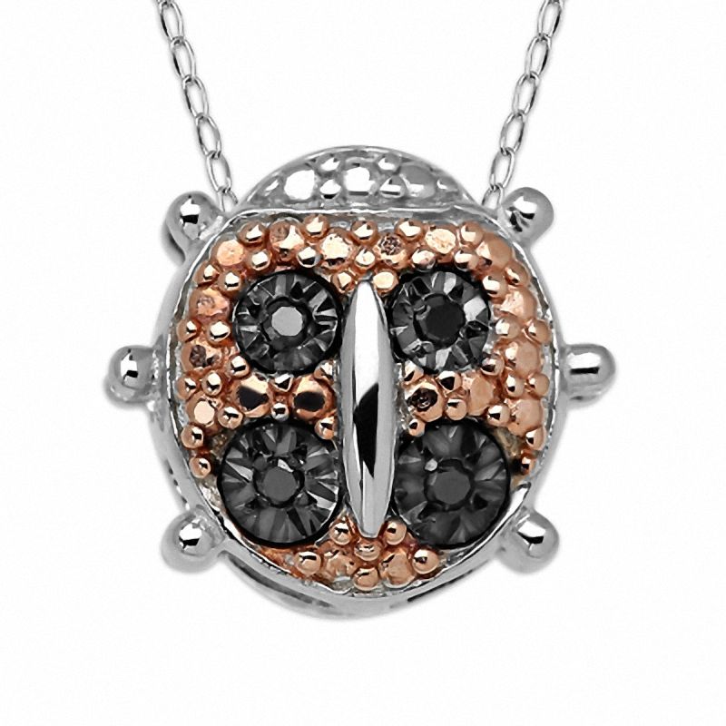 Main Image 1 of TEENYTINY® Black Diamond Accent Ladybug Pendant in Tri-Tone Sterling Silver - 17"