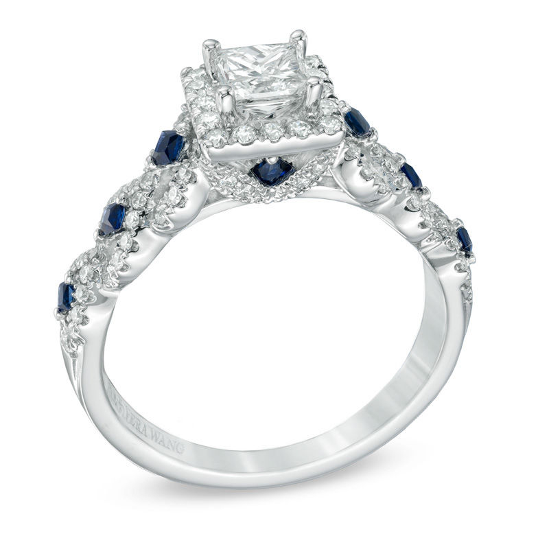 Vera Wang Love Collection 1 CT. T.W. Diamond and Blue Sapphire Engagement Ring in 14K White Gold Zales Outlet