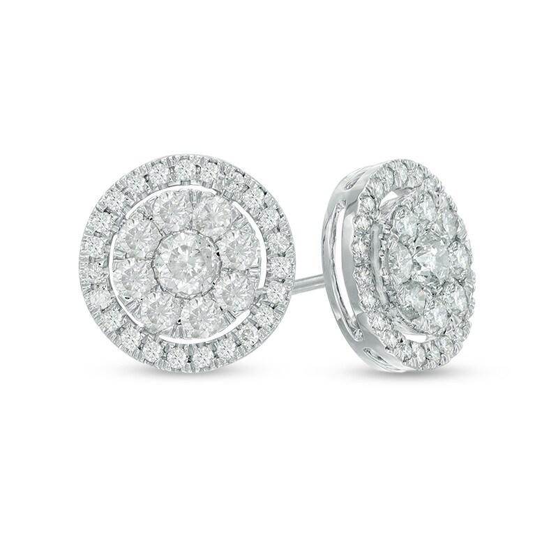 1 CT. T.W. Diamond Cluster Frame Stud Earrings in 10K White Gold