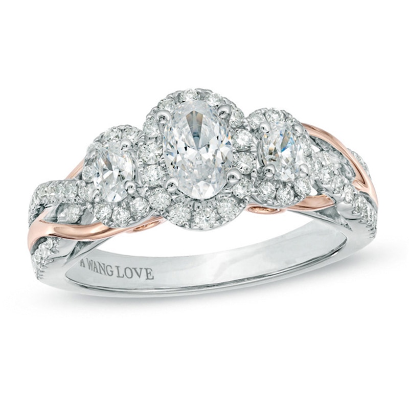 Main Image 1 of Vera Wang Love Collection 1 CT. T.W. Oval Diamond Three Stone Engagement Ring in 14K Two-Tone Gold