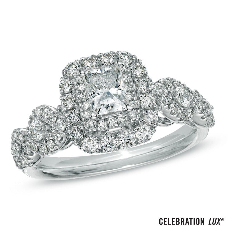 Celebration 102® 1-1/4 CT. T.W. Radiant-Cut Diamond Frame Engagement Ring in 18K White Gold (I/SI2)