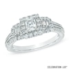 Thumbnail Image 0 of Celebration 102® 1 CT. T.W. Radiant-Cut Diamond Three Stone Frame Ring in 18K White Gold (I-SI2)