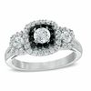Thumbnail Image 1 of 1 CT. T.W. Enhanced Black and White Diamond Three Stone Frame Ring in 10K White Gold