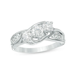 1 CT. T.W. Diamond Three Stone Slant Engagement Ring in 14K White Gold