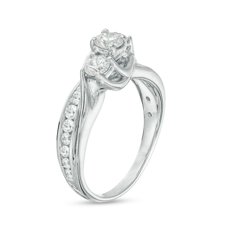 Main Image 2 of 1 CT. T.W. Diamond Three Stone Slant Engagement Ring in 14K White Gold