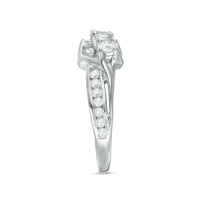 Main Image 4 of 1 CT. T.W. Diamond Three Stone Slant Engagement Ring in 14K White Gold
