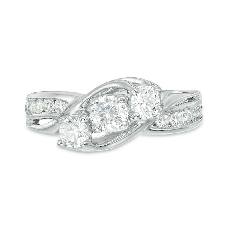 Main Image 6 of 1 CT. T.W. Diamond Three Stone Slant Engagement Ring in 14K White Gold