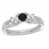 Thumbnail Image 1 of 3/4 CT. T.W. Enhanced Black and White Diamond Three Stone Engagement Ring in 14K White Gold