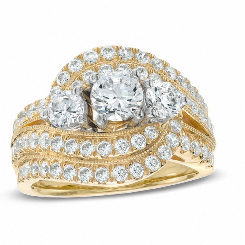 2 CT. T.W. Diamond Three Swirled Ring in 14K Gold