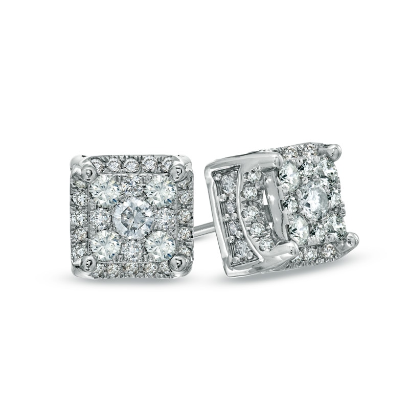 1 CT. T.W. Diamond Square Cluster Stud Earrings in 10K White Gold