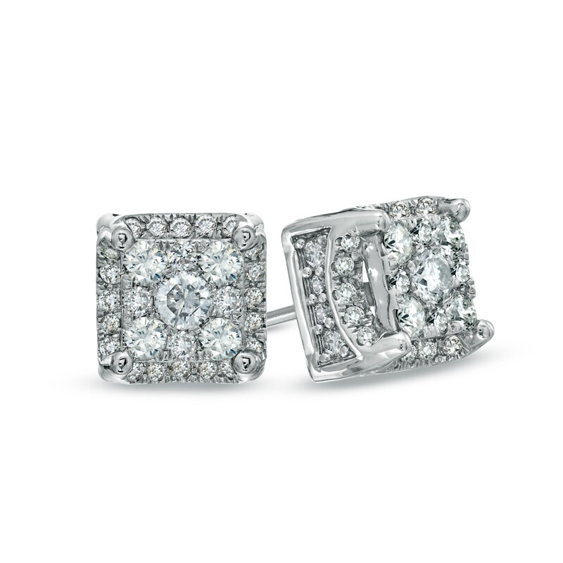Main Image 1 of 1 CT. T.W. Diamond Square Cluster Stud Earrings in 10K White Gold