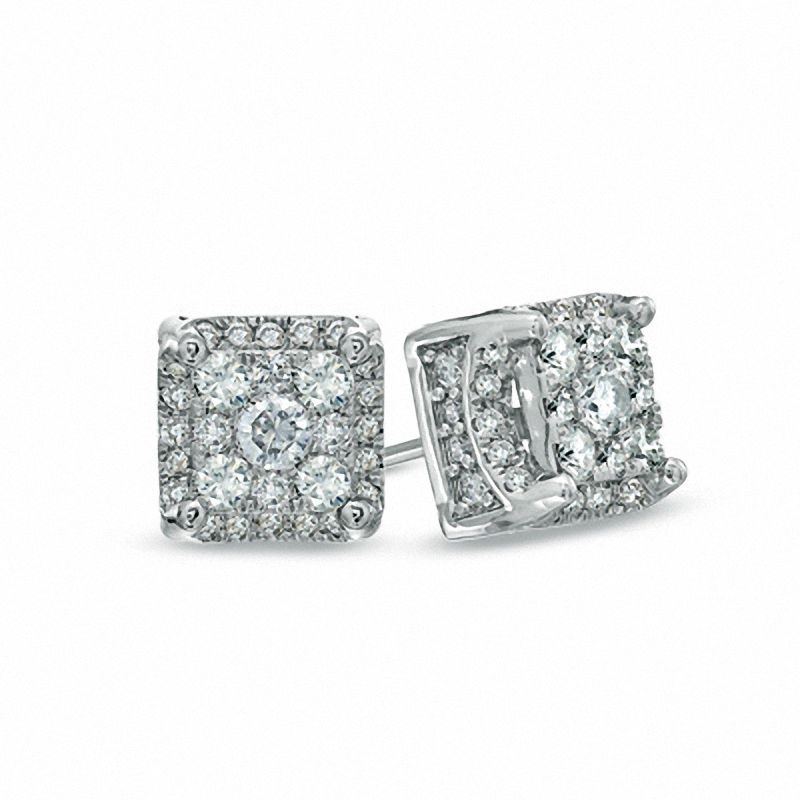 1/2 CT. T.W. Diamond Square Cluster Stud Earrings in 10K White Gold