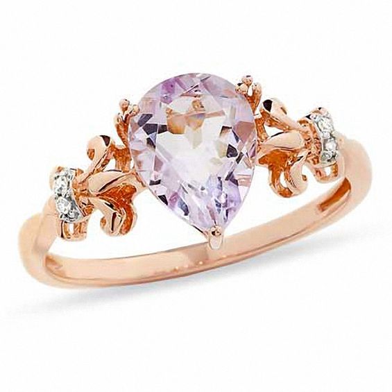 Pear Shaped Rose De France Amethyst And Diamond Accent Ring In 10k Rose Gold Zales Outlet