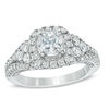 Thumbnail Image 0 of 1-3/4 CT. T.W. Certified Cushion-Cut Diamond Frame Engagement Ring in 14K White Gold (I/I1)