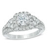 Thumbnail Image 1 of 1-3/4 CT. T.W. Certified Cushion-Cut Diamond Frame Engagement Ring in 14K White Gold (I/I1)