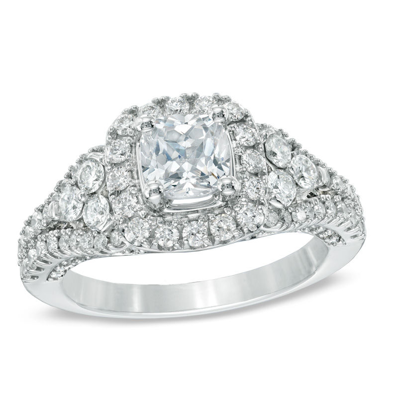 1-3/4 CT. T.W. Certified Cushion-Cut Diamond Frame Engagement Ring in 14K White Gold (I/I1)