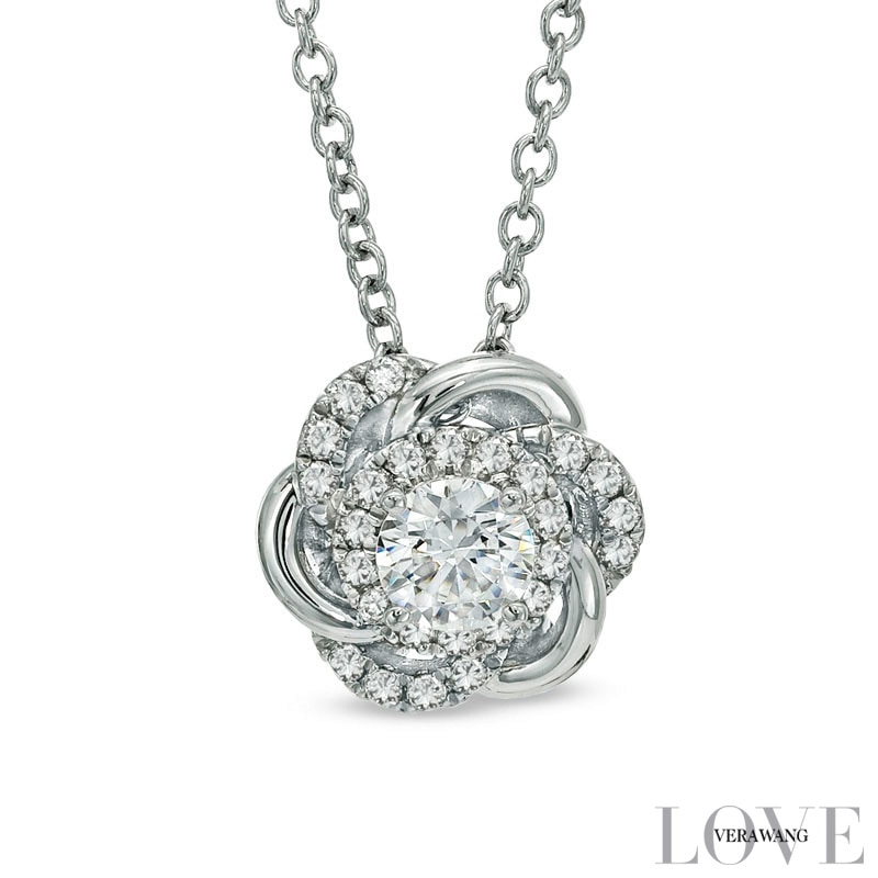 Vera Wang Love Collection 5/8 CT. T.W. Diamond Flower Pendant in 14K White Gold