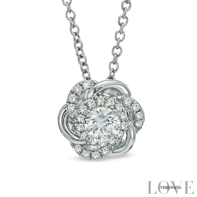 Main Image 1 of Vera Wang Love Collection 5/8 CT. T.W. Diamond Flower Pendant in 14K White Gold
