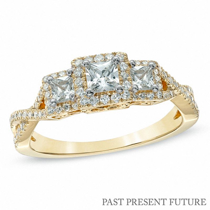 3/4 CT. T.W. Princess-Cut Diamond Past Present Future® Engagement Ring in 14K Gold